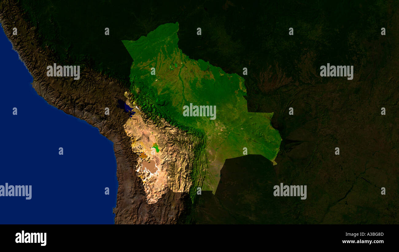 Bolivian Plateau Map Satellite Image Of Bolivia Highlighted A3BG8D 