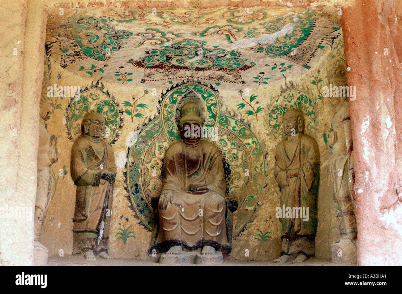 Buddhist grottoes at Bingling Si caves Gansu province China Stock Photo