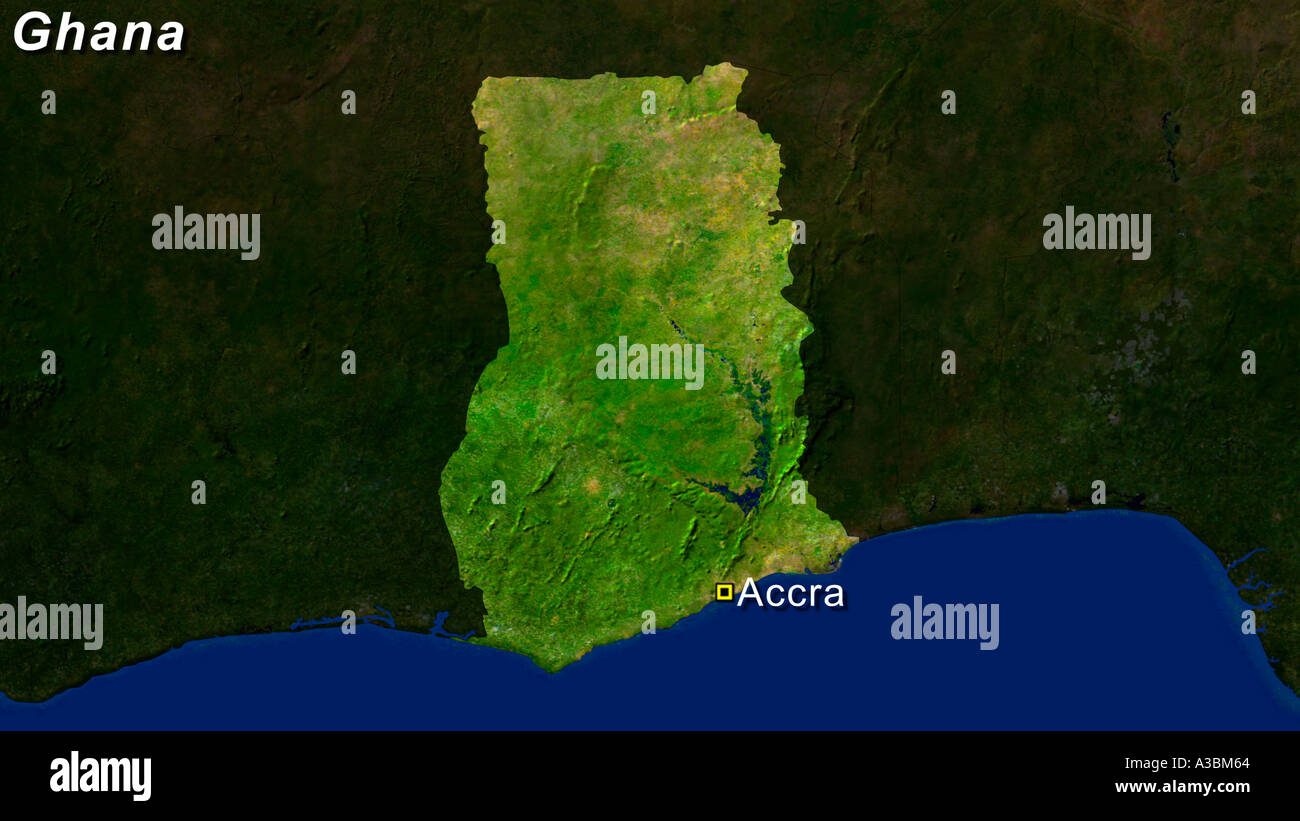 Satellite Image Of Ghana With Accra Highlighted Stock Photo Alamy
