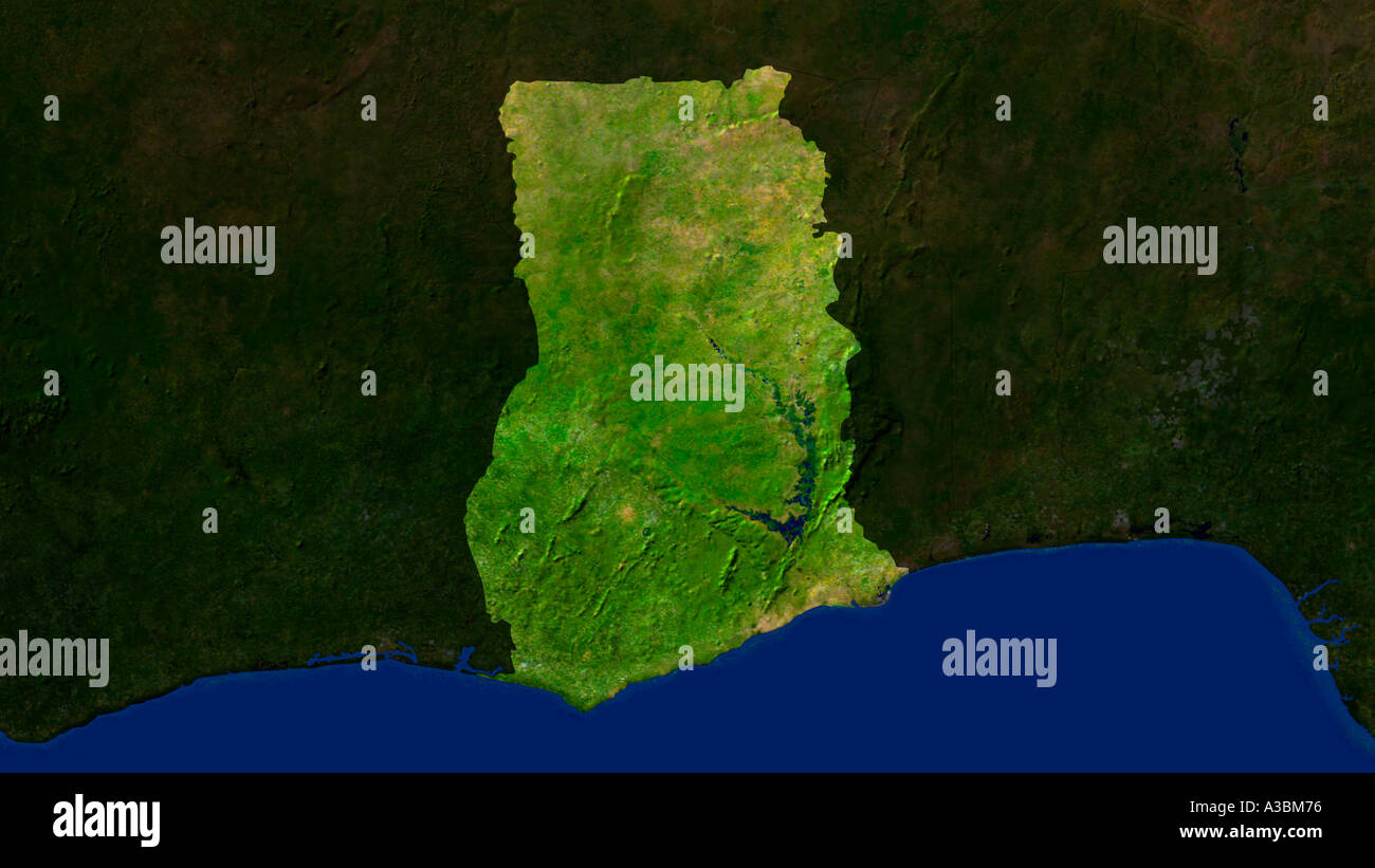 Satellite Image Of Ghana Highlighted Stock Photo Alamy