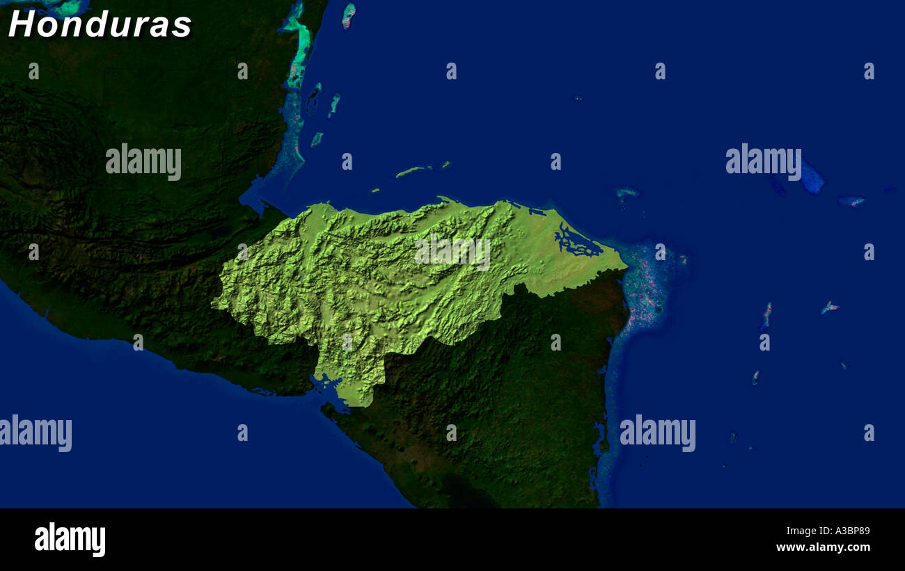 Satellite Image Of Honduras Highlighted Stock Photo