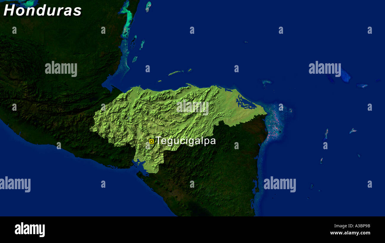 Satellite Image Of Honduras With Tegucigaipa Highlighted Stock Photo