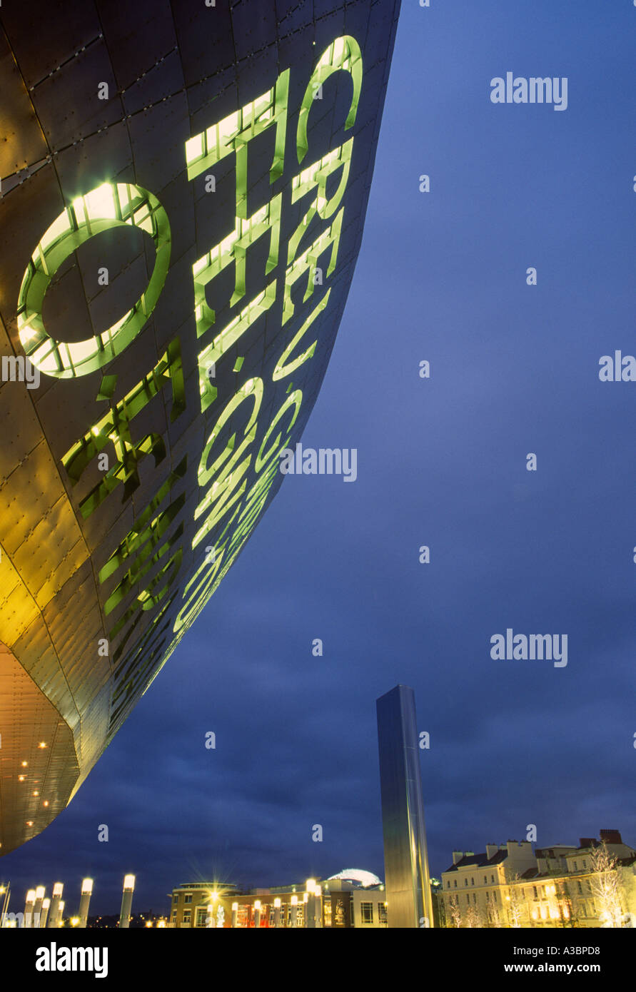 Lettering at Night Wales Millennium Centre Cardiff Bay South Wales ...