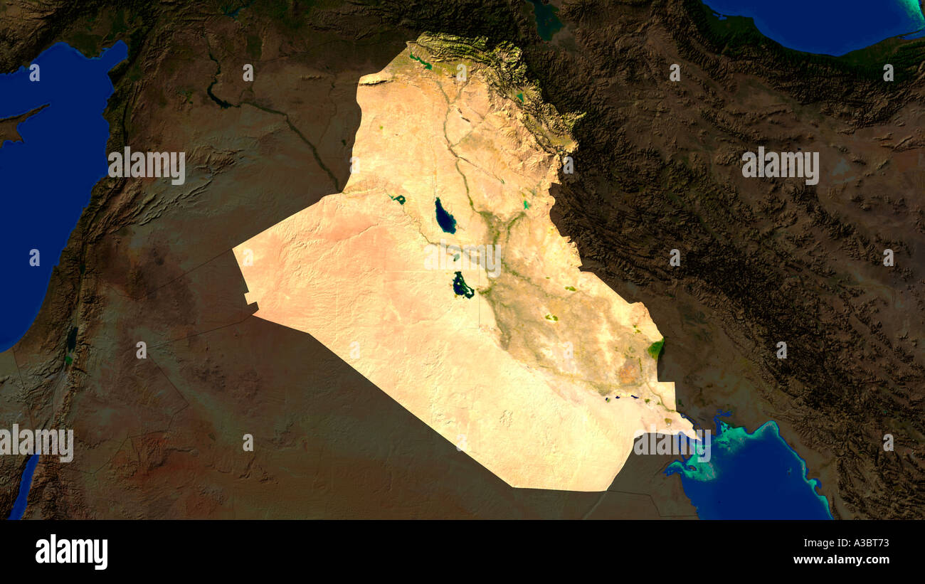 Satellite Image Of Iraq Highlighted Stock Photo