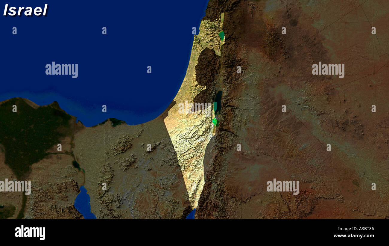 Satellite Image Of Israel Highlighted Stock Photo