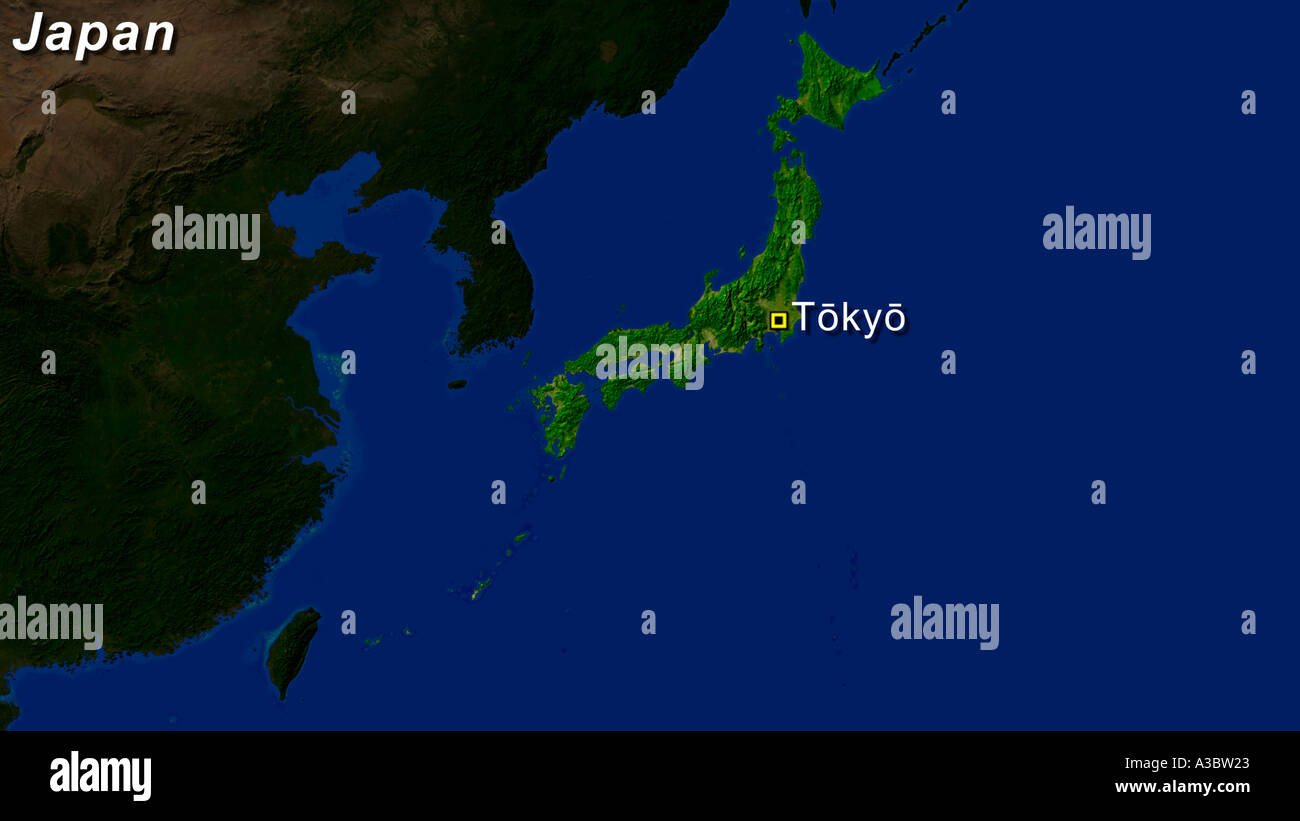 Satellite Image Of Japan With Tokyo Highlighted Stock Photo Alamy
