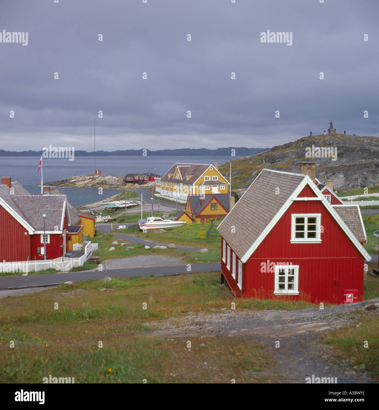 Brightly painted timber houses, Nuuk, Godthåbsfjord, southern Greenland