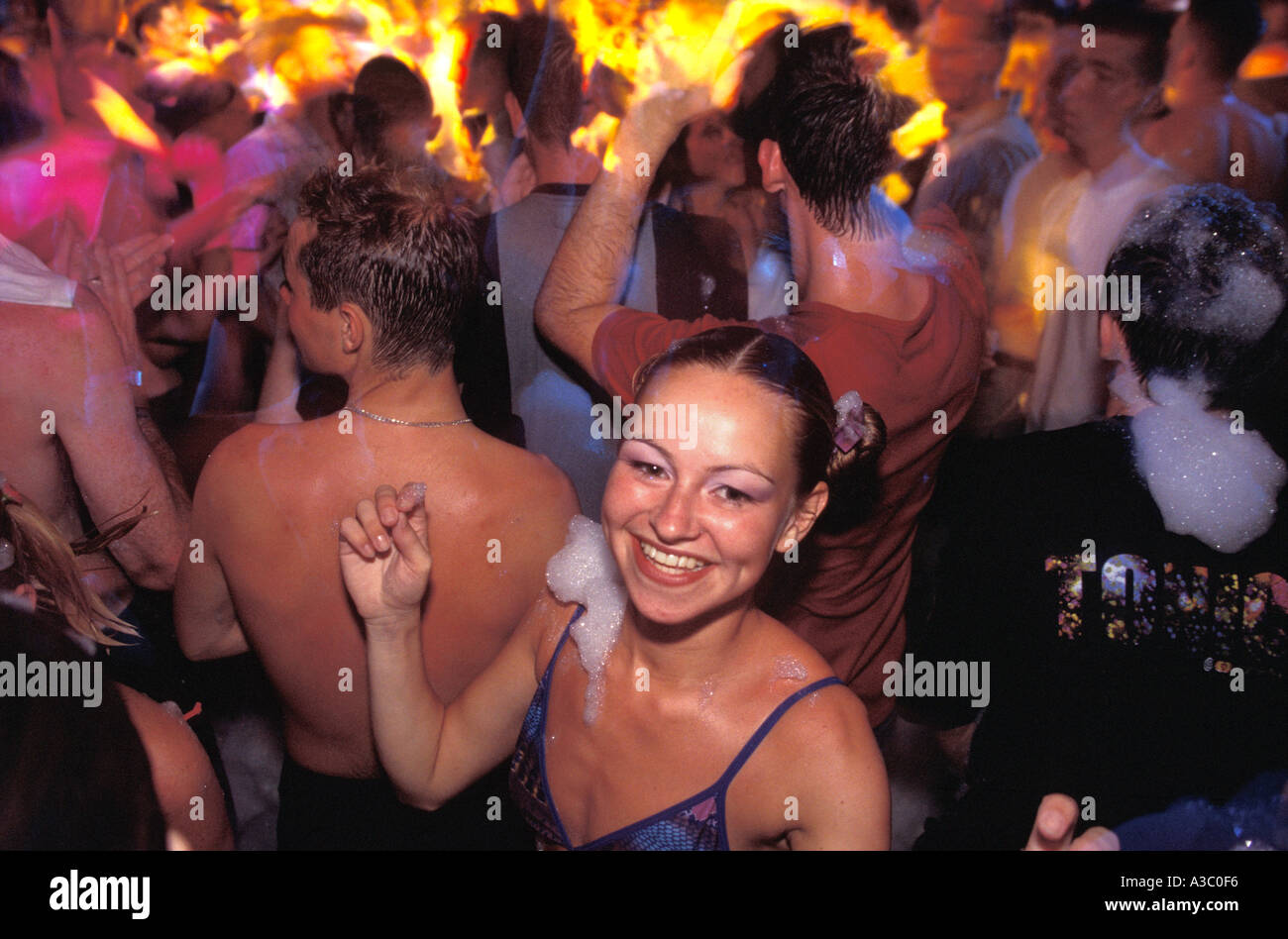 Clubbers at Eden nightclub in San Antonio, Ibiza Stock Photo
