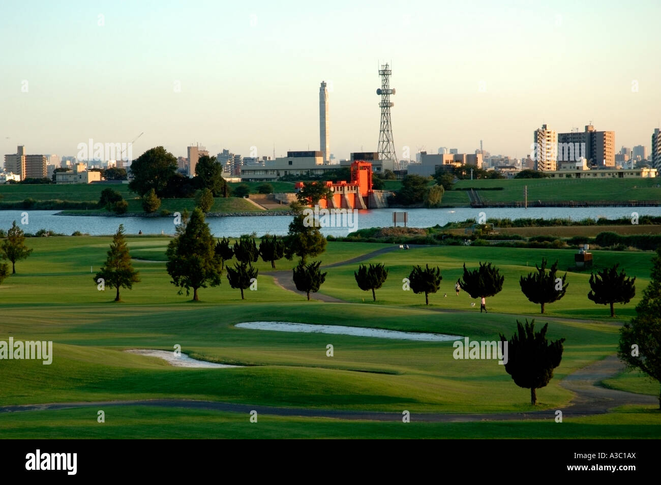 The skyline of Tokyo viewed from the Arakawa river Stock Photo - Alamy