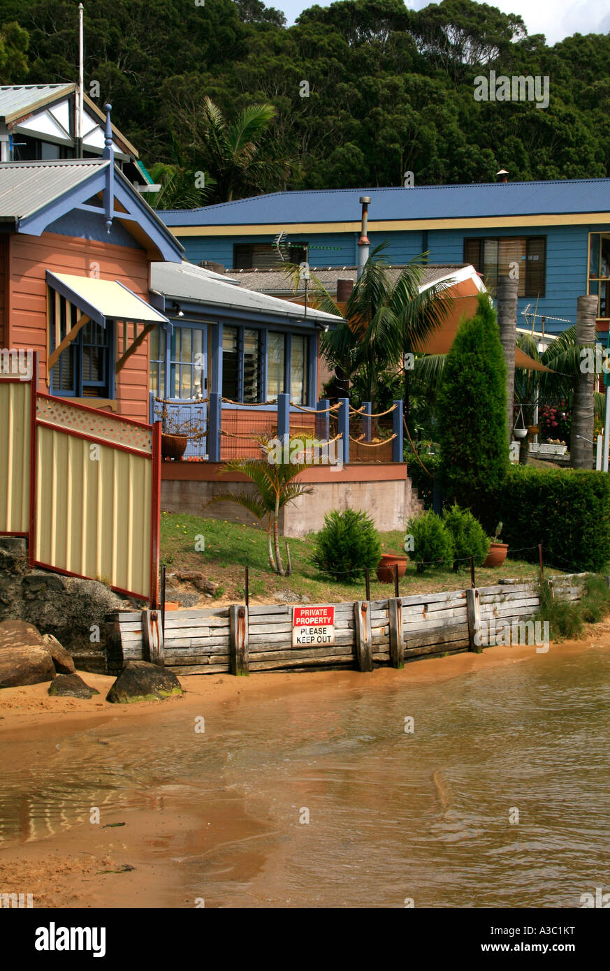 Private property sign on waterfront property at Wagstaff on the Central Coast near Sydney Australia Stock Photo
