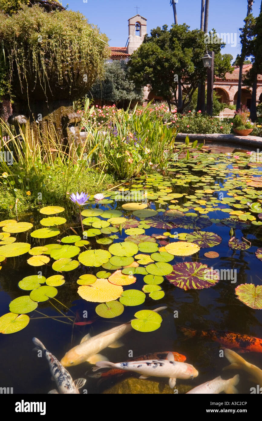 Fountain and courtyard at Mission San Juan Capistrano in southern