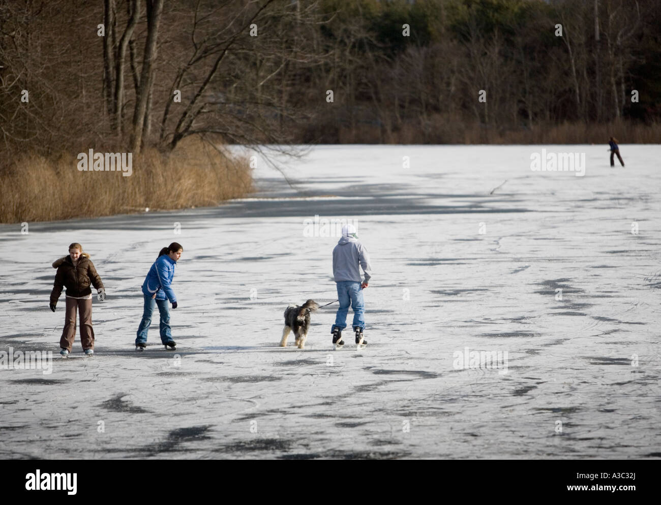 People walking on a frozen lake Stock Photo - Alamy