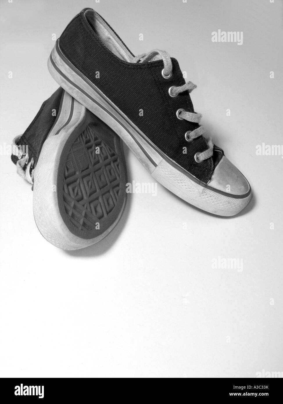 Black Canvas Stripe Sole Trainer