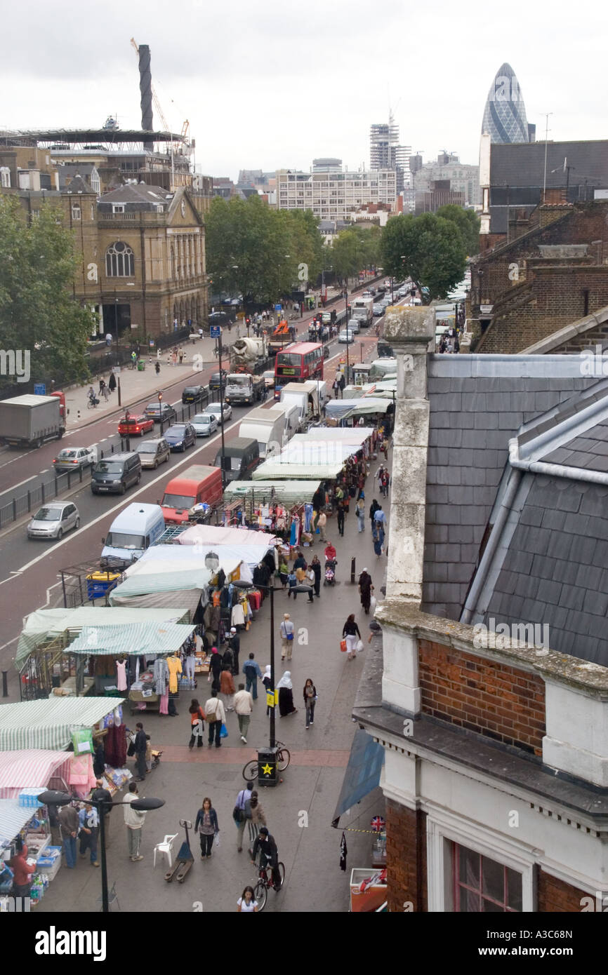 The busy, vibrant and colourful Whitechapel market in Tower Hamlets East London, UK Stock Photo