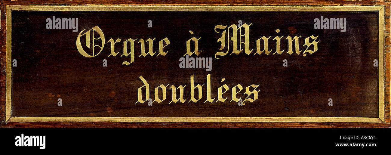 Label from French harmonium Stock Photo Alamy