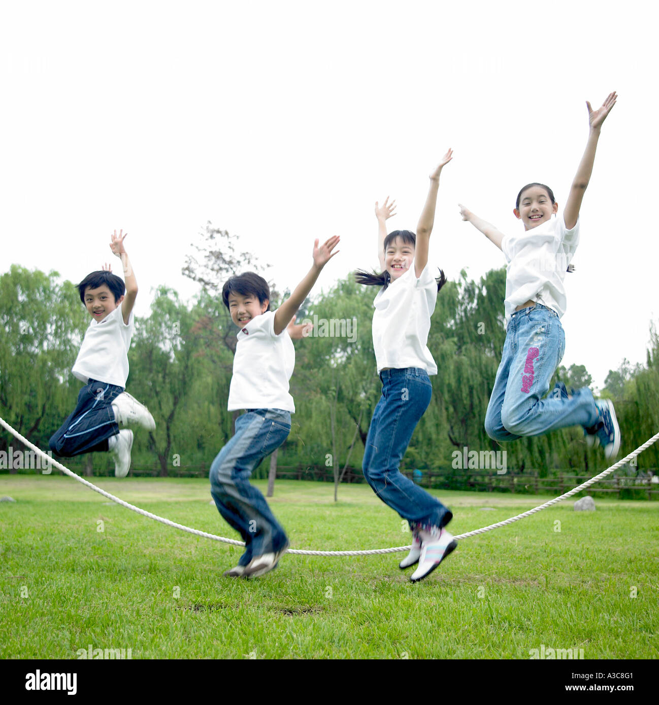 Children playing jump rope Stock Photo Alamy