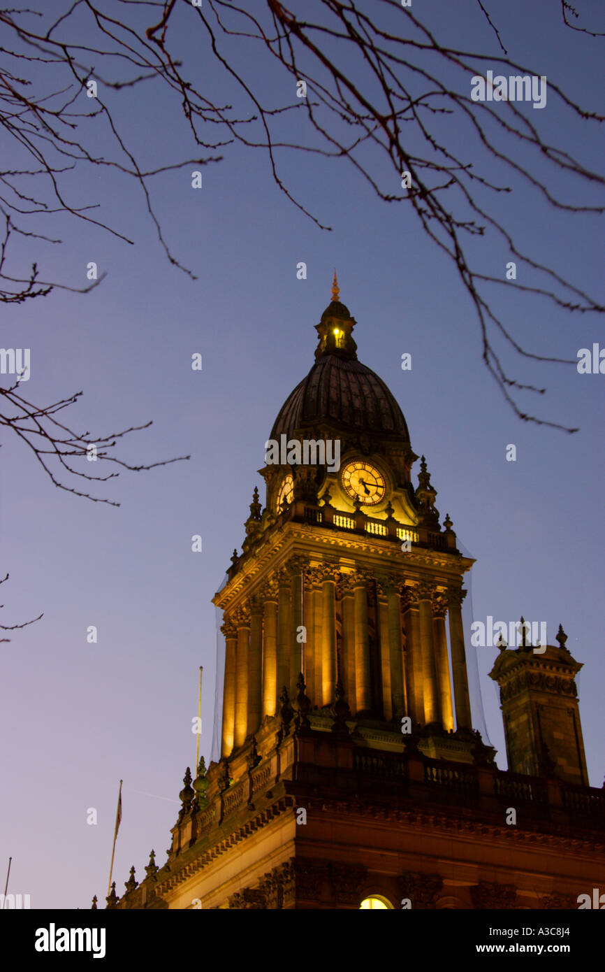 Leeds Town hall clock tower at night Stock Photo Alamy