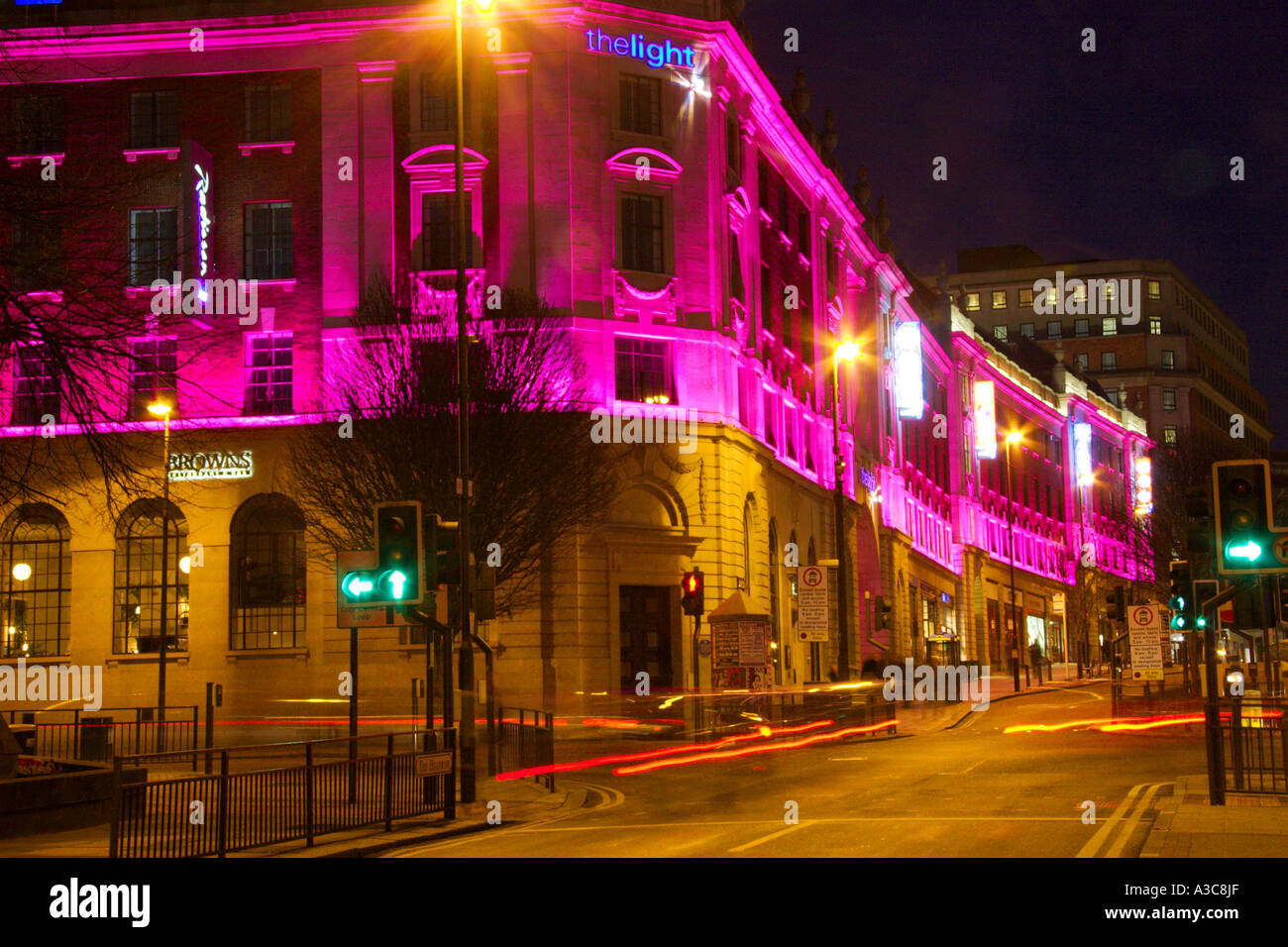 The Light Leeds at night with traffic Stock Photo Alamy