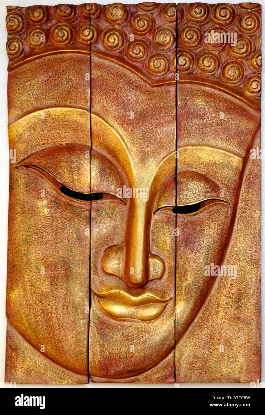 budda buddah showing golden face close up detail religion gods deity priest prophet face icon blessed holy church temple picture Stock Photo