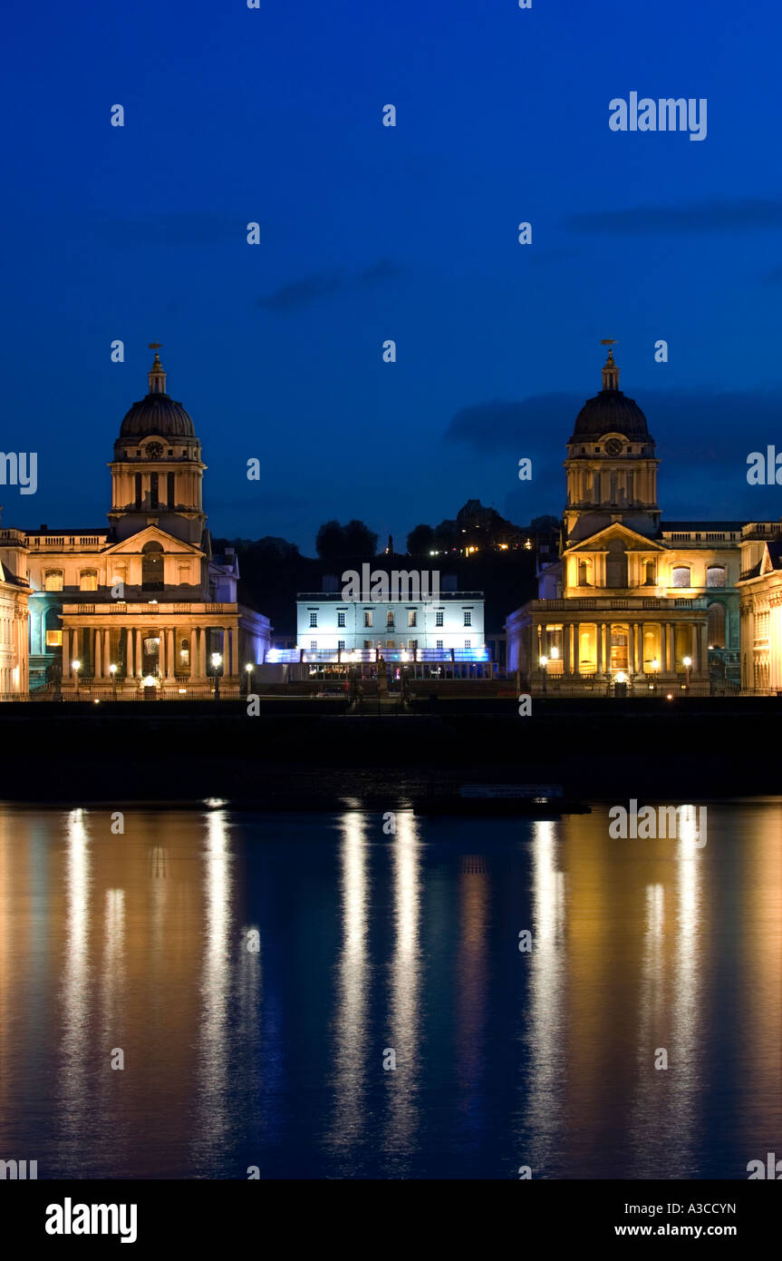 maritime museum from across river at night greenwich london uk Stock Photo