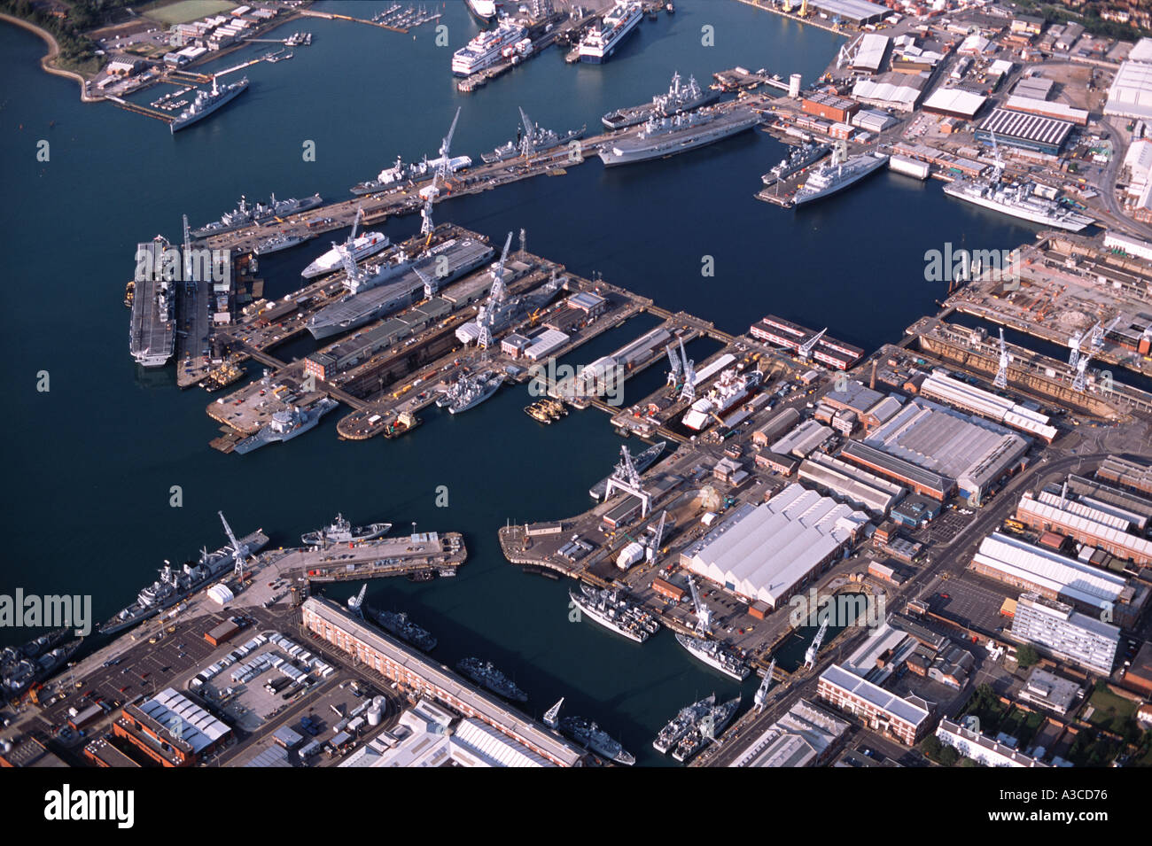 Aerial View of British Naval Base Portsmouth UK July 2002 Stock Photo