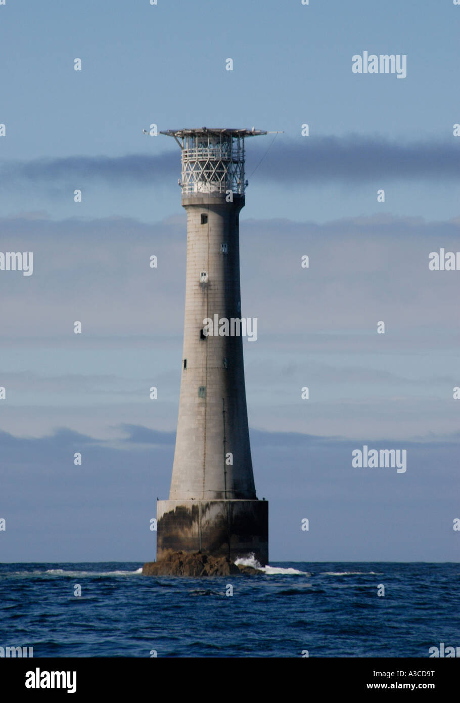 The granite tower of the Bishop Rock Lighthouse off the Western Rocks St Agnes Isles of Scilly UK 16 September 2006 Stock Photo