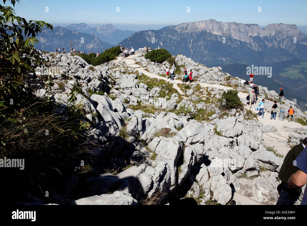 Upper Bavarian Alps with hikers near Obersalzberg Mountain near Berchtesgaden Germany Stock Photo