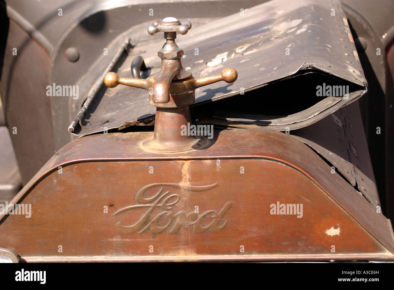 Front radiator of an old 1918 Ford car at Old-Timer farm implements and ...