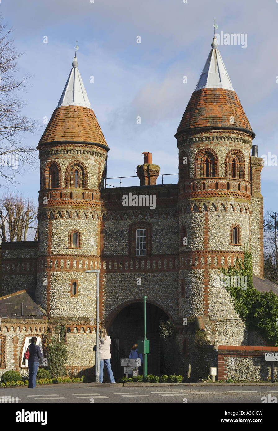 the towers at the gated entrance to Horsley Towers East Horsley Surrey