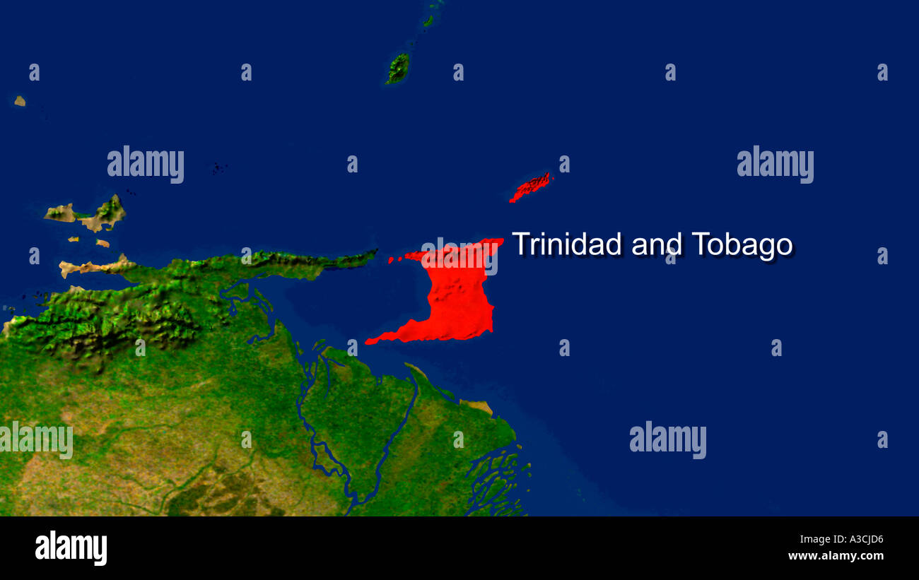 Satellite Map Of Trinidad And Tobago Satellite Image Of Trinidad And Tobago Highlighted Red Stock Photo - Alamy