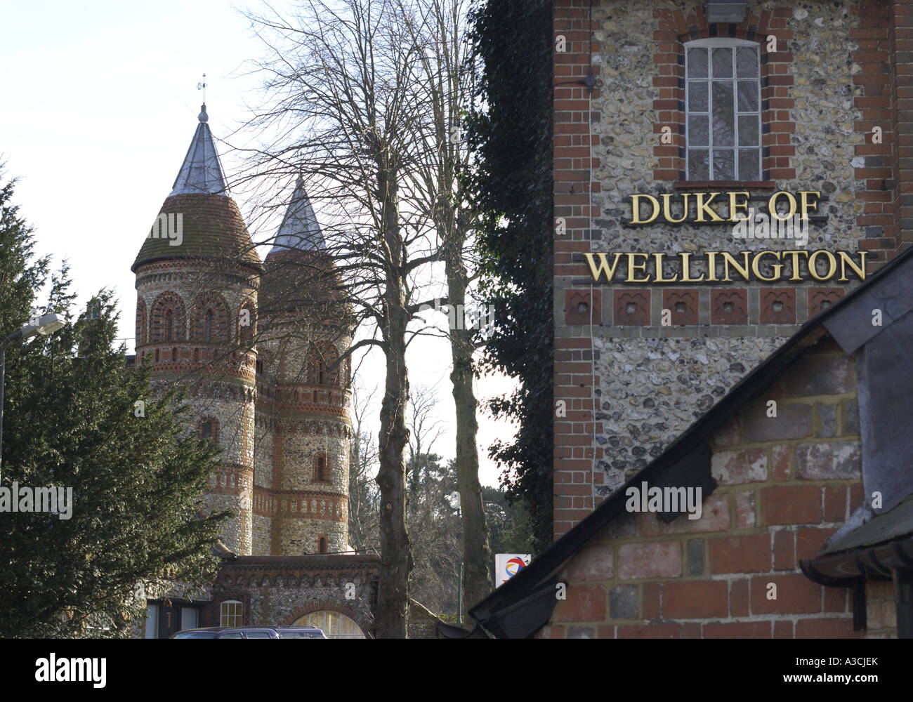 the Duke of Wellington pub and the entrance to Horsley Towers East