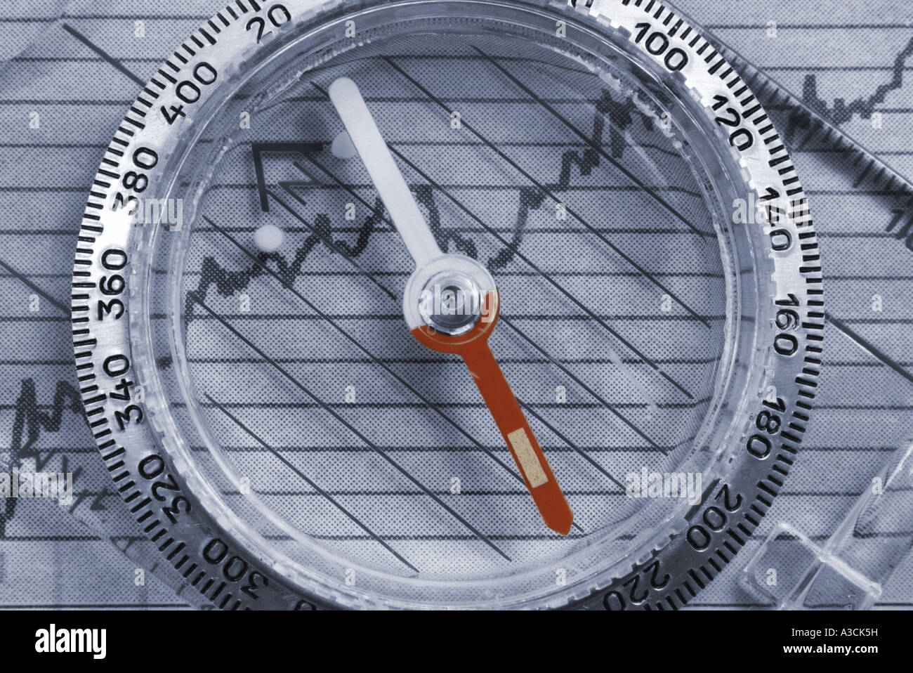 Compass on top of financial graph Stock Photo Alamy