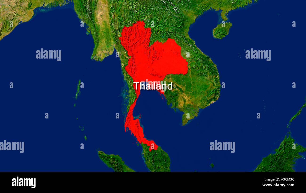 Satellite Image Of Thailand Highlighted Red Stock Photo Alamy
