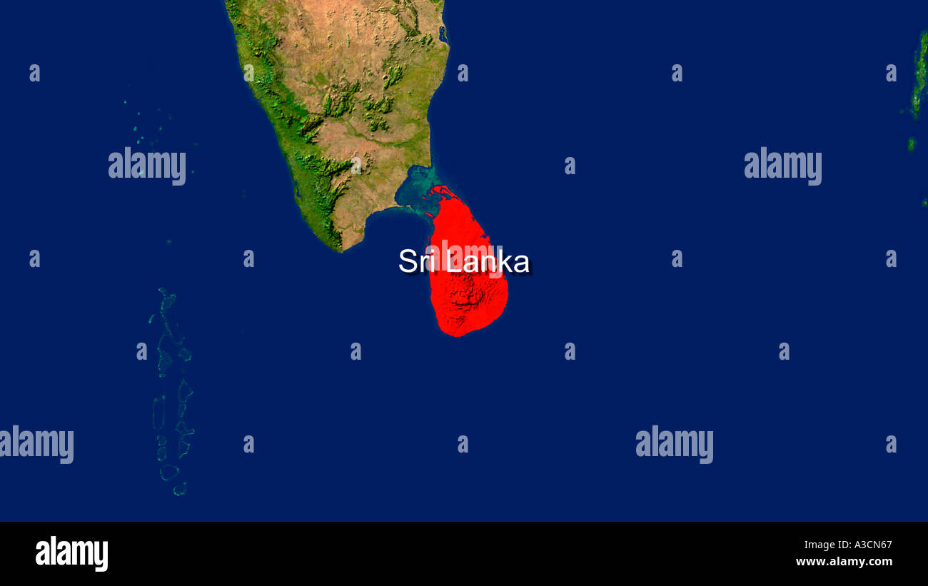 Satellite Image Of Sri Lanka Highlighted Red Stock Photo Alamy