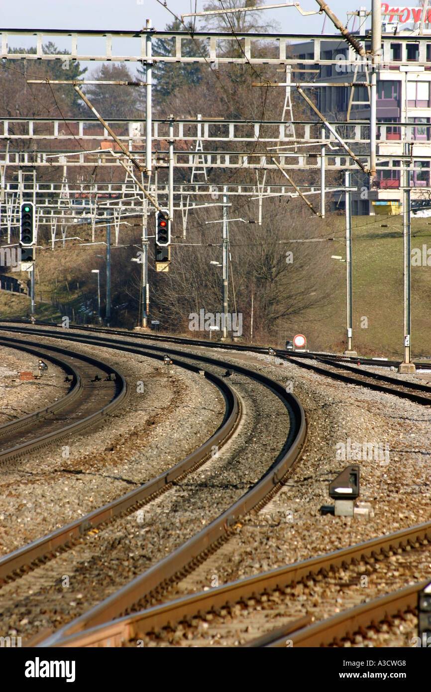 Railway line outside Nyon, Switzerland Stock Photo - Alamy