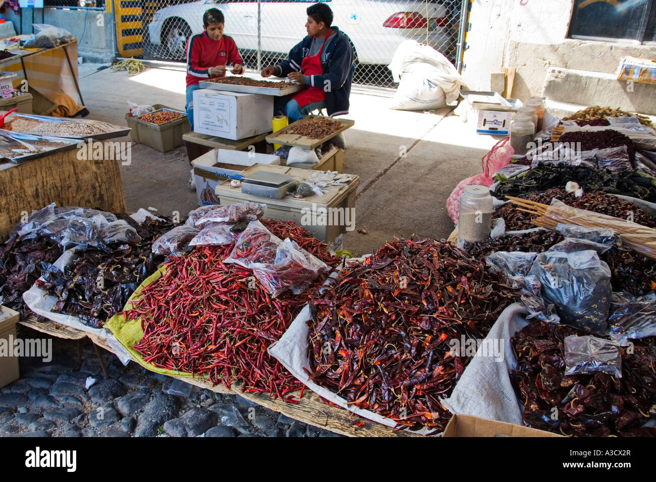 Chiles in market Stock Photo