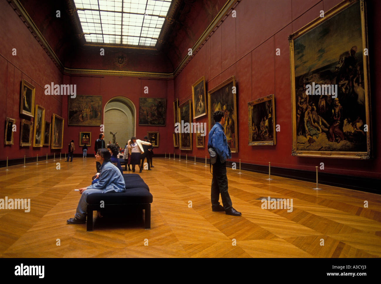 people, tourists, visitors, visiting, Grande Galerie, Denon Gallery, Louvre Museum, Musee du Louvre, Paris, France, Europe Stock Photo