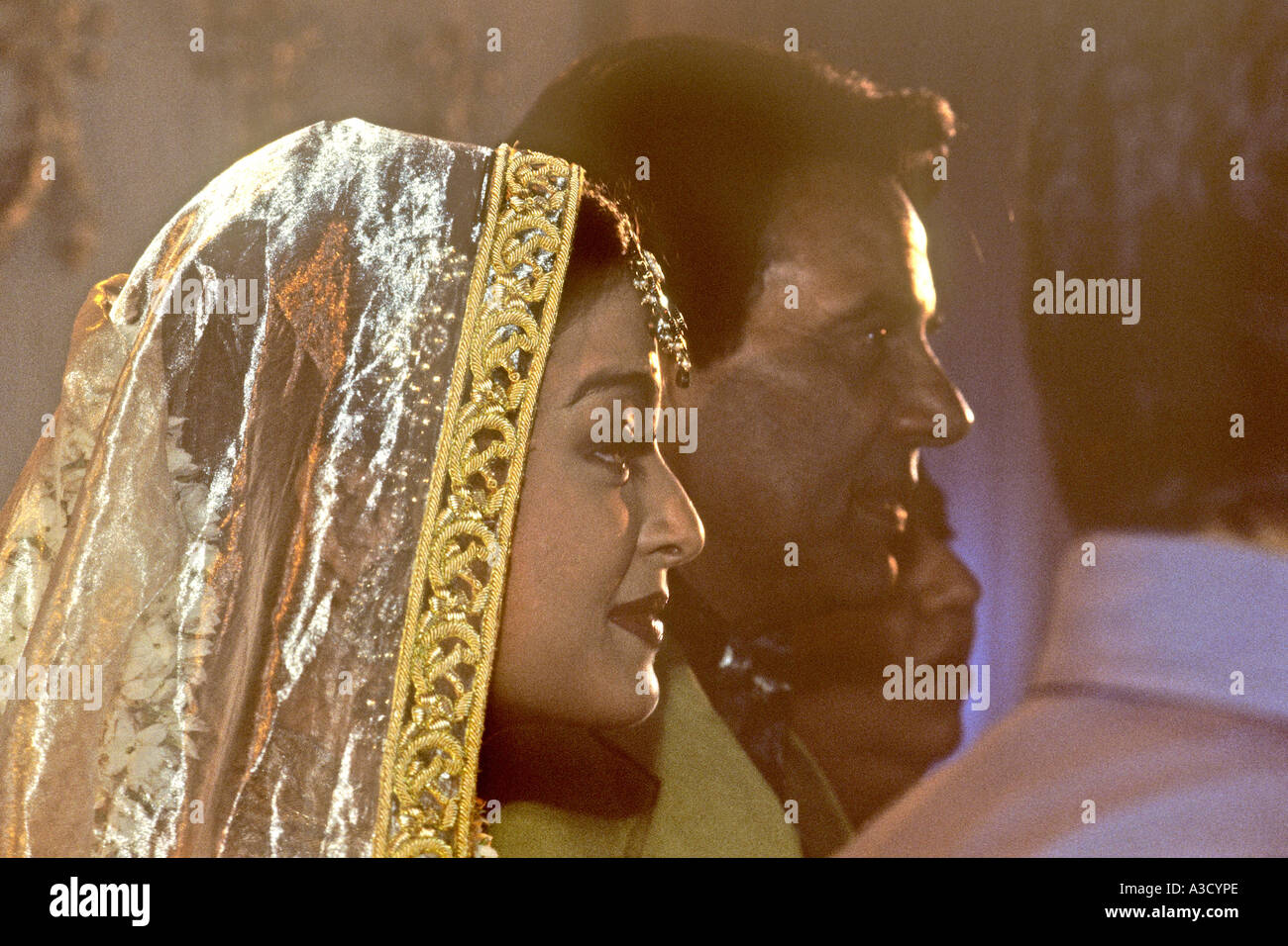 South Asian Indian Bollywood Film Actress Aishwarya Rai on sets of Hindi film Aur Pyar Ho Gaya with actor Dharmendra India Stock Photo