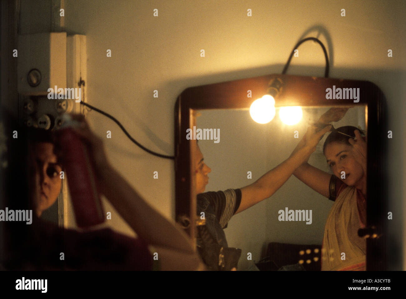 Indian Bollywood Film Actress Madhuri Dixit in make up room Indian Bollywood Film Actress Madhuri Dixit in make up room