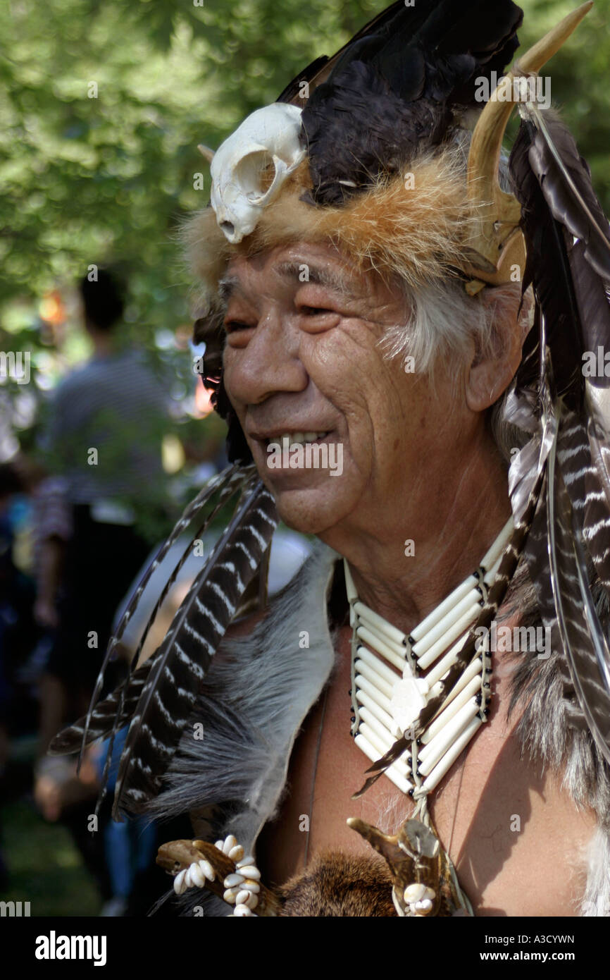 North American Indian Chief at Pow Wow in Ontario Canada North America Stock Photo