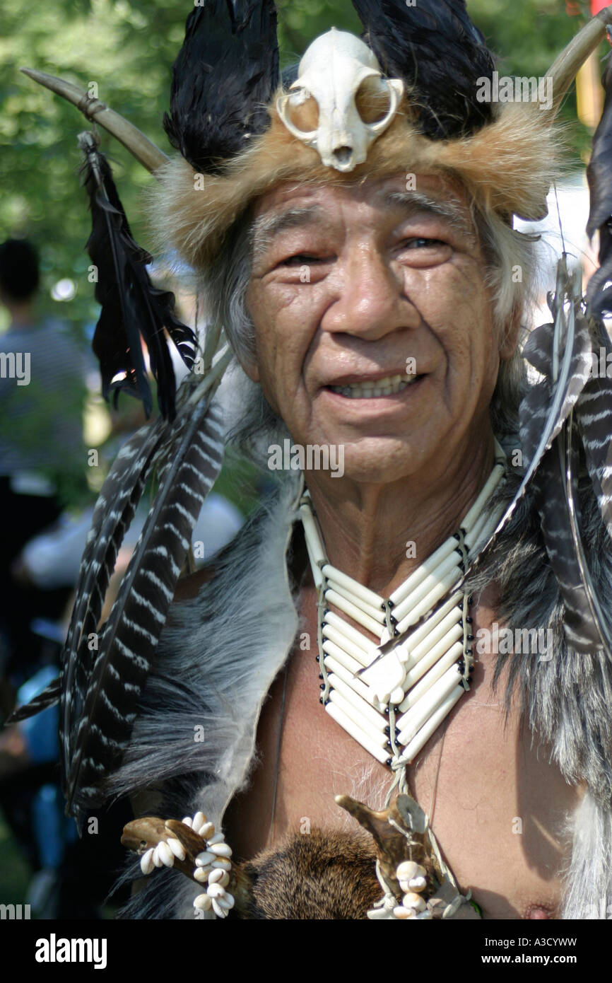 North American Indian Chief at Pow Wow in Ontario Canada North America Stock Photo