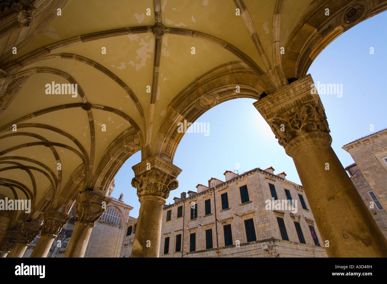 Traditional medieval architecture on Stradun street in Dubrovnik, Rector's Palace Stock Photo