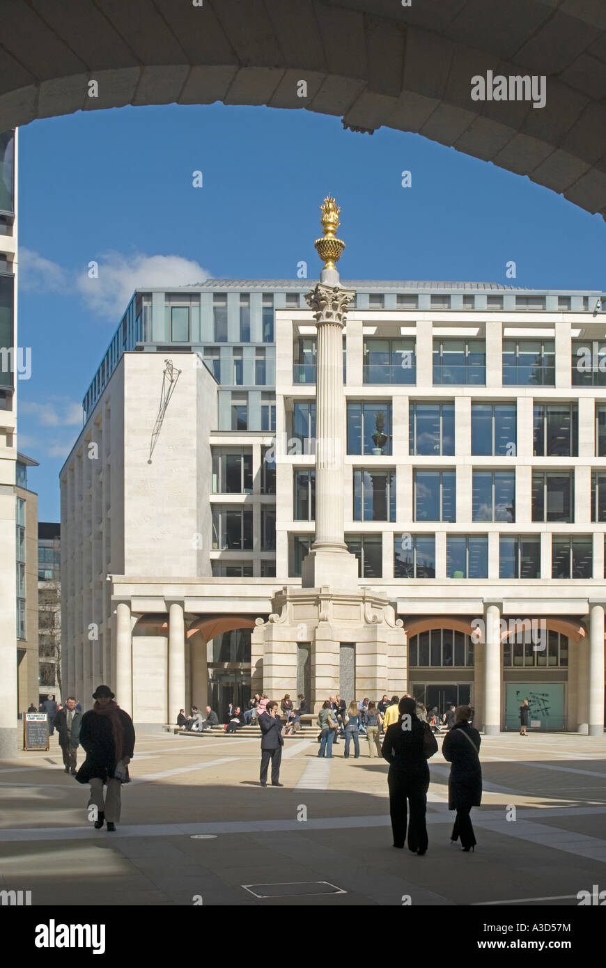 Redeveloped Paternoster Square business centre & Portland stone Corinthian column relocated offices of the London Stock Exchange City of London UK Stock Photo