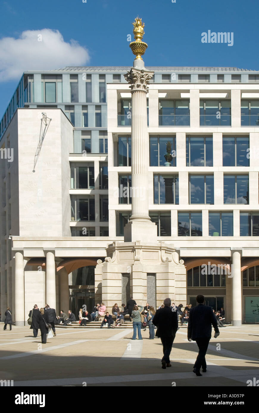Redeveloped Paternoster Square & Portland stone Corinthian column in front of relocated offices & entrance to London Stock Exchange City of London UK Stock Photo