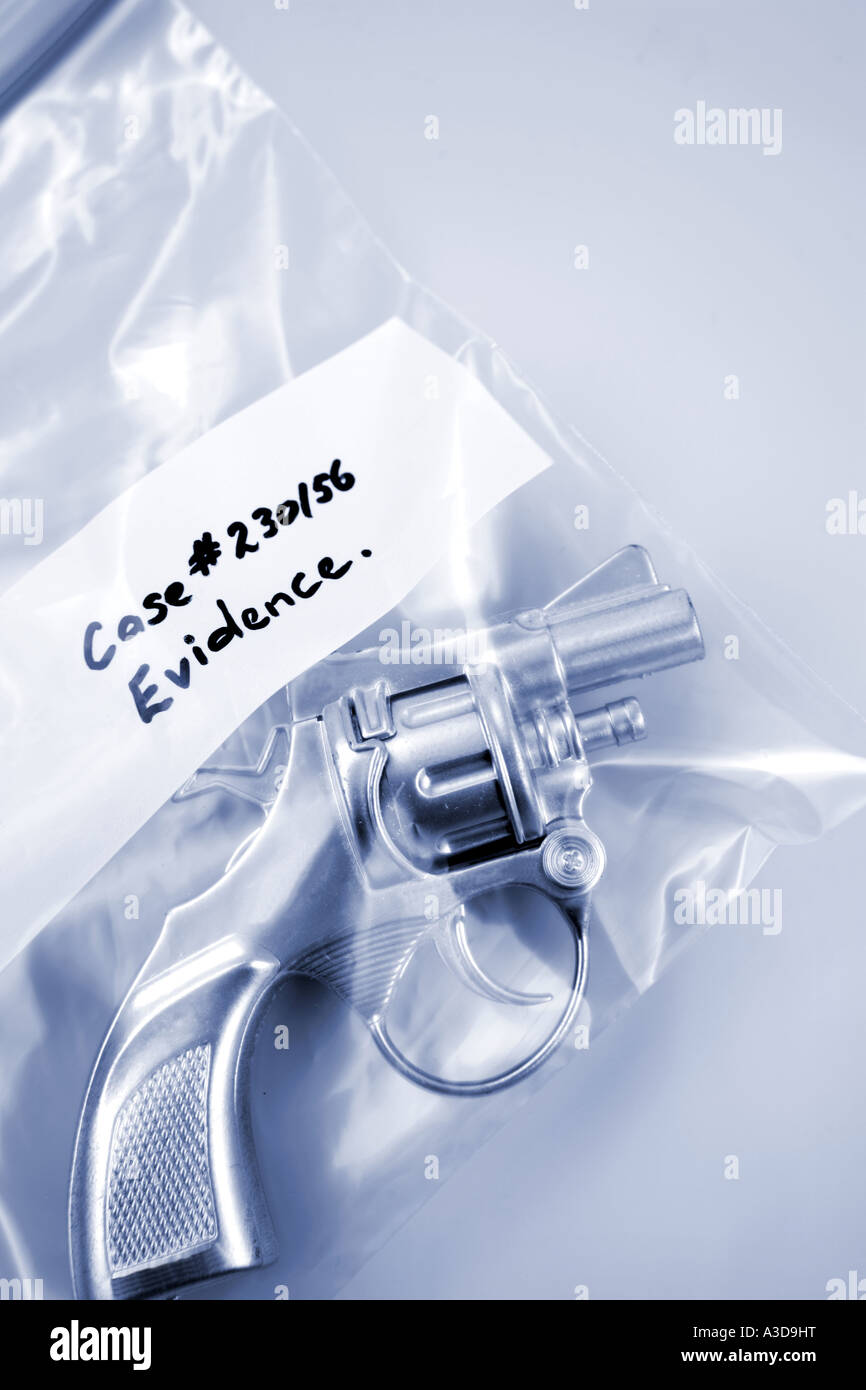 Gun inside evidence bag Stock Photo Alamy