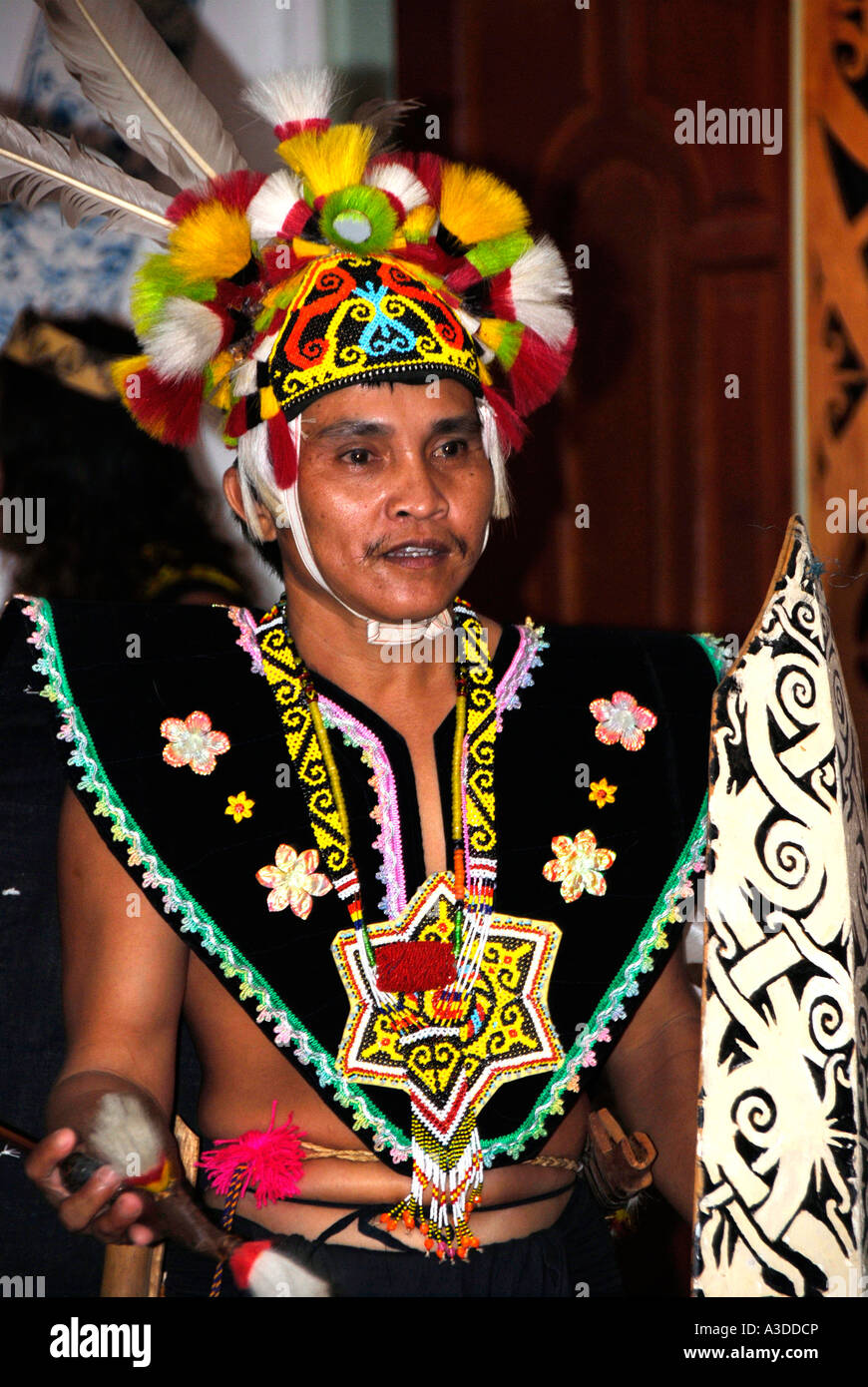 Malay warrior man in traditional costume Long Bedian Sarawak Borneo