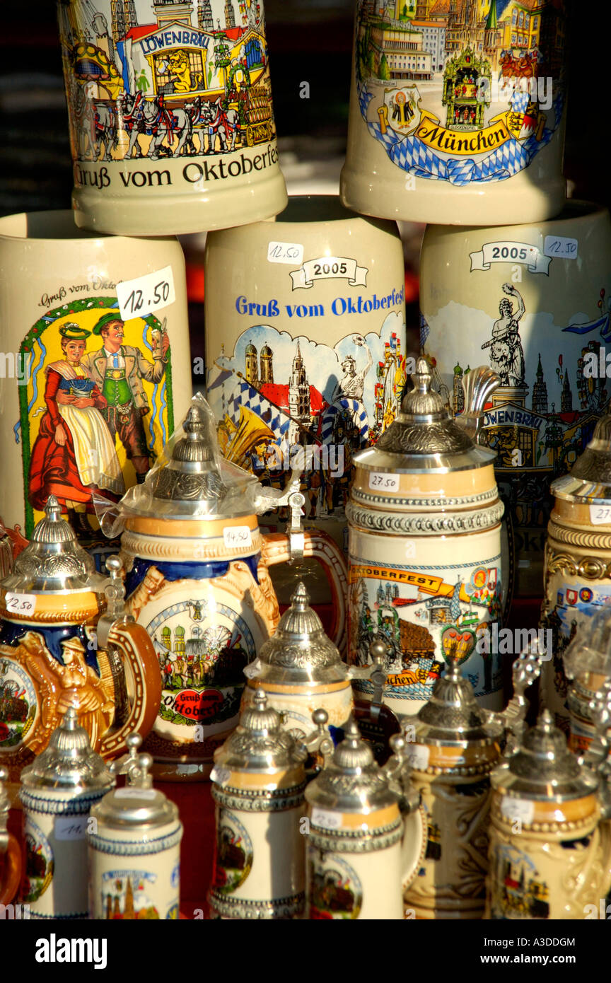 Souvenirs diverse beer steins Octoberfest 2005 Munich Bavaria Germany