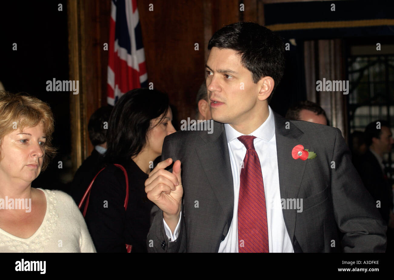 David Milliband appears to be discussing size with Karen Buck MP Stock Photo