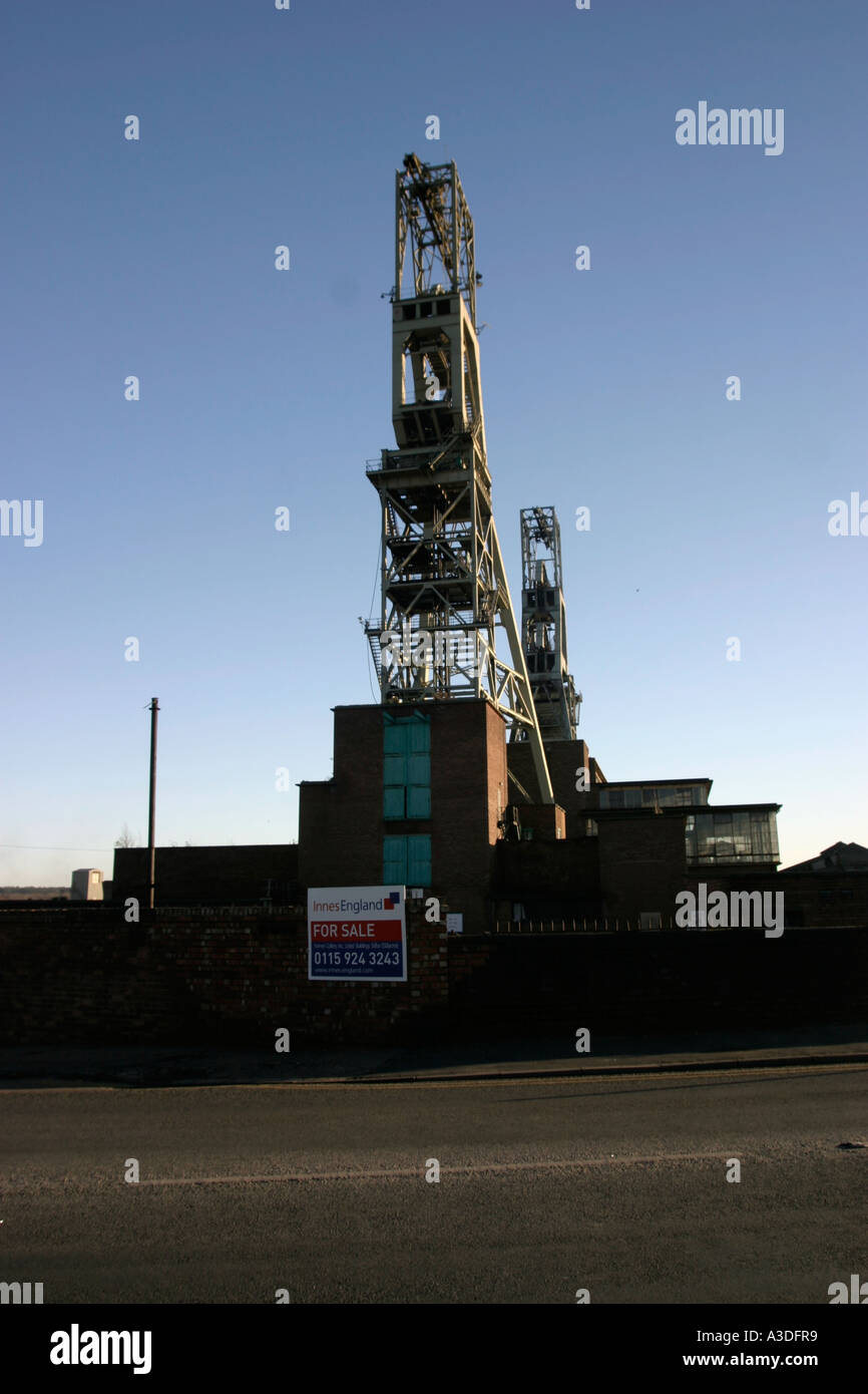 For Sale signs the pithead Clipstone Colliery Clipstone nr Mansfield Nottinghamshire Stock Photo