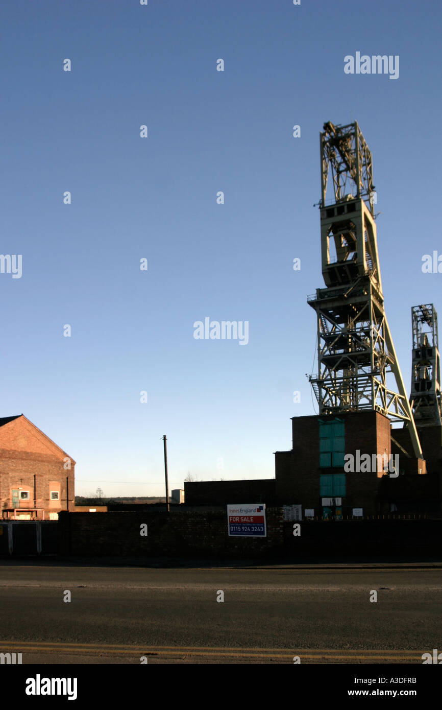 For Sale signs the pithead Clipstone Colliery Clipstone nr Mansfield Nottinghamshire Stock Photo
